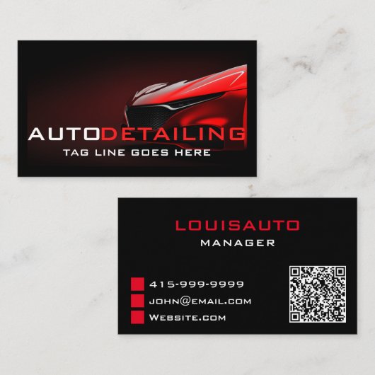 Auto Detail Moderne Rode Auto Reiniging QR-code Visitekaartje (Voorkant / Achterkant)