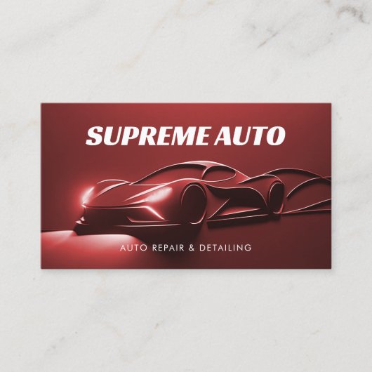 Auto Detail, Reparatie, Auto Shop 3D Rood Modern Visitekaartje (Voorkant)
