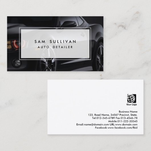 Auto Detailer Glanzend Zwart Autoprofiel Automobie Visitekaartje (Voorkant / Achterkant)