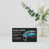 Auto Detailering, Auto Reparatie, Blauwe Auto QR C Visitekaartje (Staand voorkant)