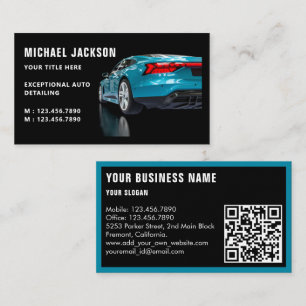 Auto Detailering, Auto Reparatie, Blauwe Auto QR C Visitekaartje