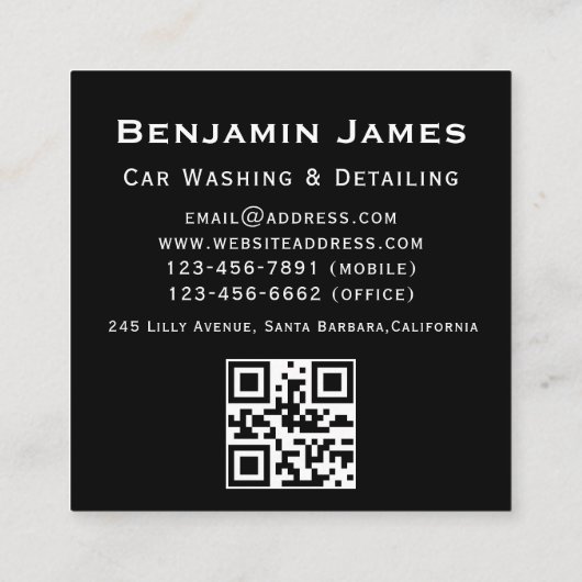 Auto Detailering Auto Wassen QR Code Vierkante Visitekaartje (Achterkant)