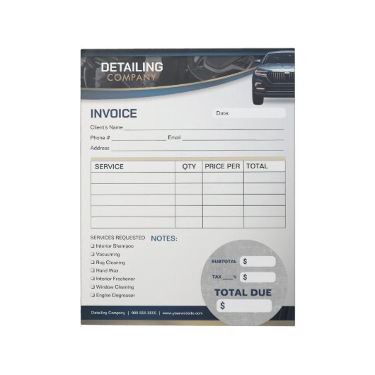 Auto Detailing Auto Cleaning Services Factuurformu Notitieblok (Linkerzijde)