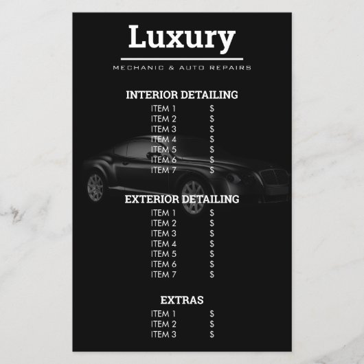 Auto Detailing Auto Reinigen Reparatie Waslijst Flyer (Voorkant)