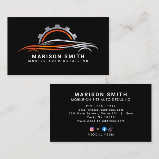 Auto Detailing, Auto Repair Logo Black Busin Visitekaartje (Voorkant / Achterkant)