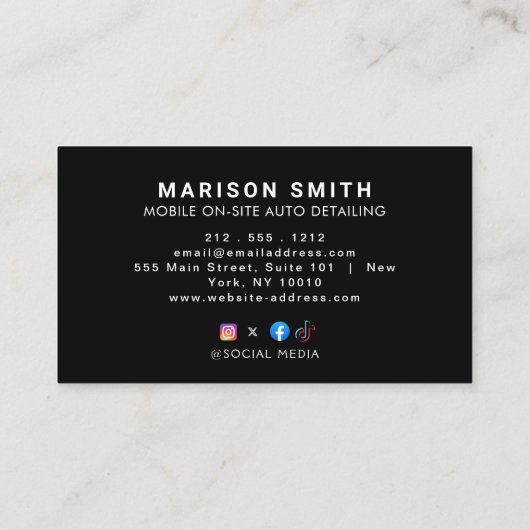 Auto Detailing, Auto Repair Logo Black Busin Visitekaartje (Achterkant)
