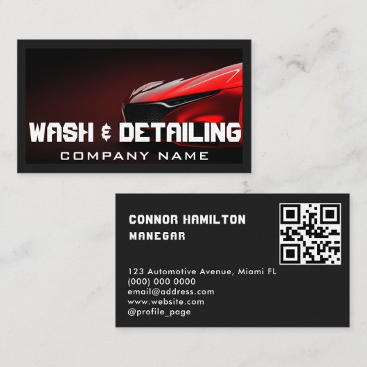 Auto Detailing Automotive Car Wash Clean QR-code Visitekaartje (Voorkant / Achterkant)