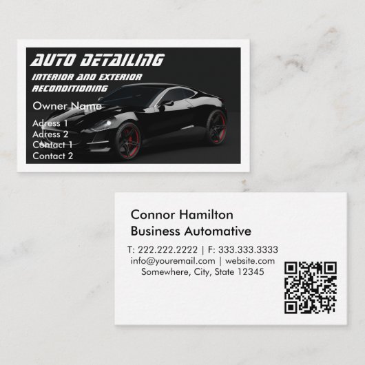 Auto Detailing Automotive Car Wash Zwart QR-code Visitekaartje (Voorkant / Achterkant)