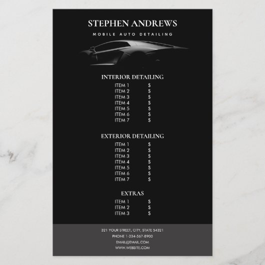 Auto Detailing Autowasserij Reparatie Prijslijst Flyer (Voorkant)