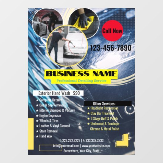 Auto Detailing Business Window Cling Raamsticker (Vel)