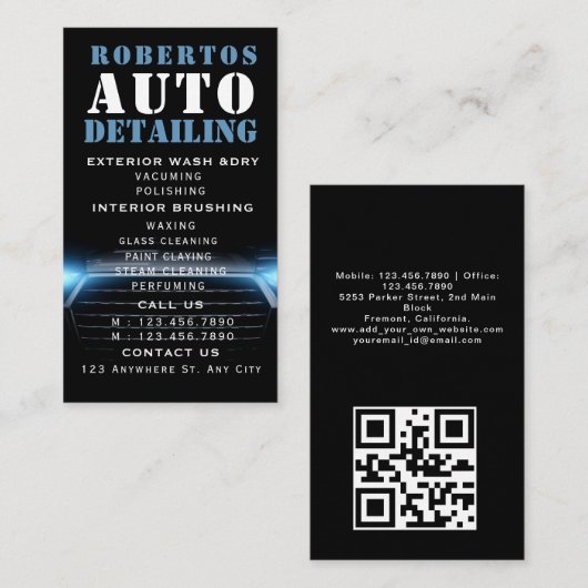 Auto Detailing en Auto Wassen Digitaal Visitekaart Visitekaartje (Voorkant / Achterkant)