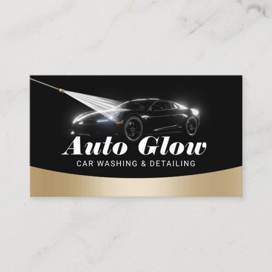 Auto Detailing Moderne Zwart & Goud Auto Reiniging Visitekaartje (Voorkant)