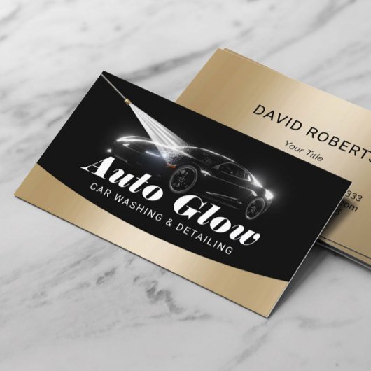 Auto Detailing Moderne Zwart & Goud Auto Reiniging Visitekaartje