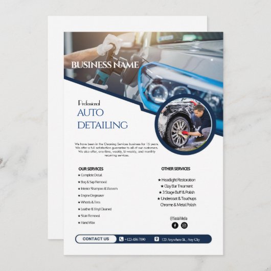 Auto Detailing Reiniging Service flyers Kaart (Voorkant / Achterkant)
