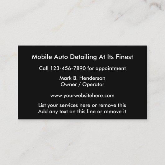 Auto Detailing Services Afsprakenkaartje (Achterkant)