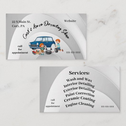 Auto Detailing Shop 3,5" x 2,0" Visitekaartje (Voorkant / Achterkant)