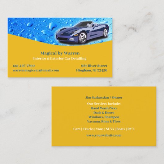 Auto Detailing Water Drops Visitekaartje (Voorkant / Achterkant)