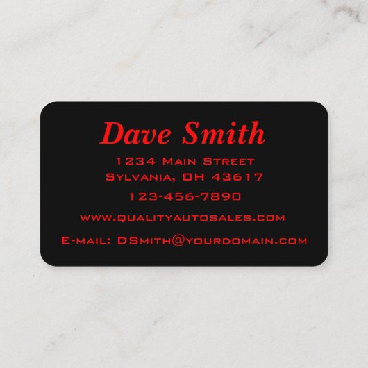 Auto-detailleert Wash Automobielzwart & rood Visitekaartje (Achterkant)