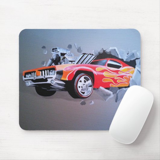 Auto die door de muur kruipt muismat (Met muis)