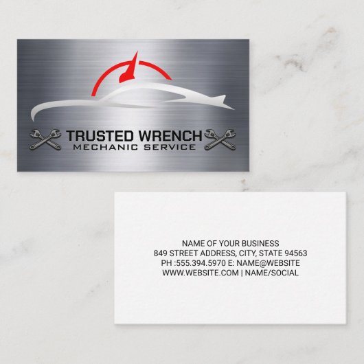 Auto Diensten | Sleutels | Metalen Achtergrond Visitekaartje (Voorkant / Achterkant)