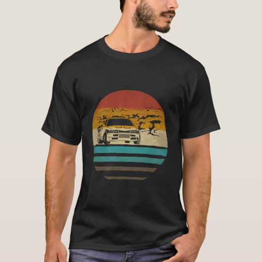Auto Drifting Retro Sunset Old School Grappig T-shirt (Voorkant)