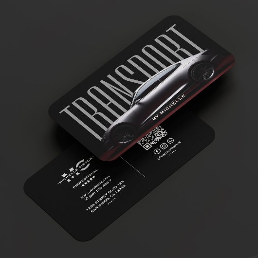 Auto Driver Transport Chauffeur Modern Zwart Grijs Visitekaartje