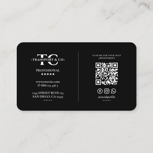Auto Driver Transport Company Zwart Modern Visitekaartje (Achterkant)