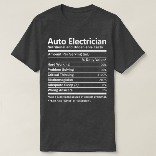 Auto Electrician Nutrition Factors Job Gift Item  T-shirt (Design voorkant)