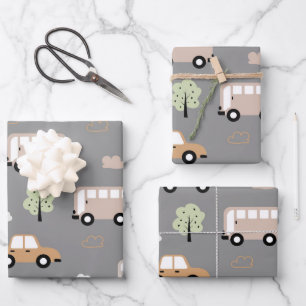 Auto en Bus Patroon Inpakpapier Vel