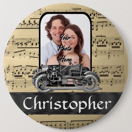 auto en muziekblad ronde button 6,0 cm (Voorkant)