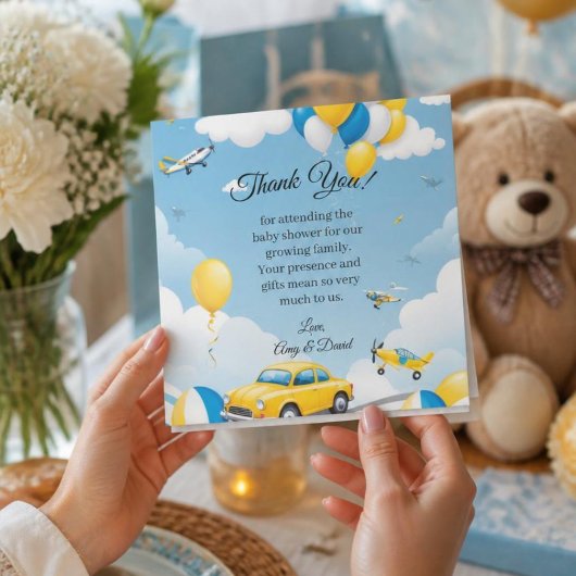 Auto- en Vliegtuig Baby Shower Bedankt