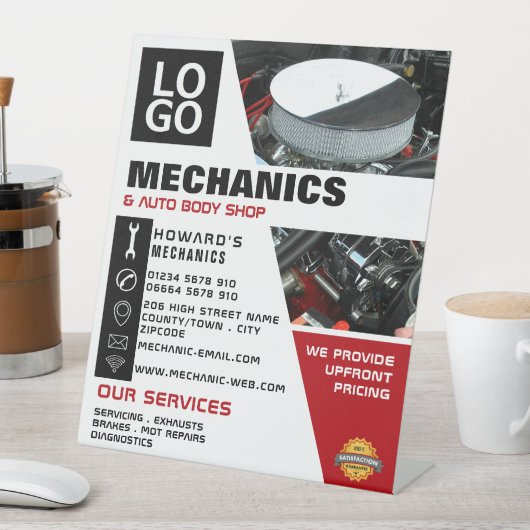 Auto-engine, automatische mechanische reparatie en reclamebord met voetstuk (Insitu)