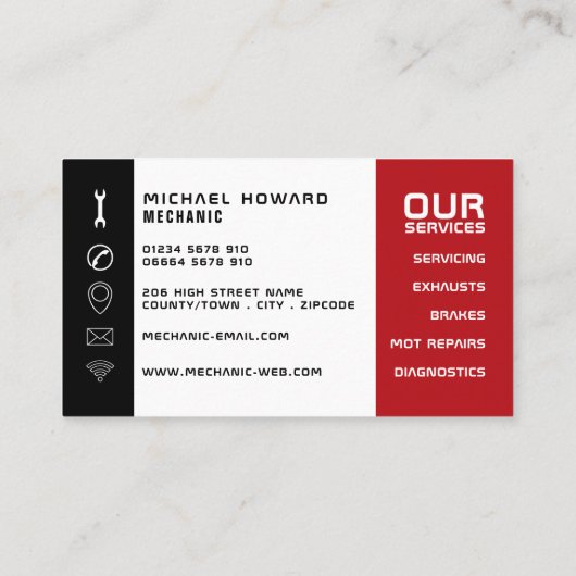Auto-engine, automatische mechanisme en reparaties visitekaartje (Achterkant)