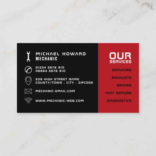 Auto-engine, automatische mechanisme en reparaties visitekaartje (Achterkant)