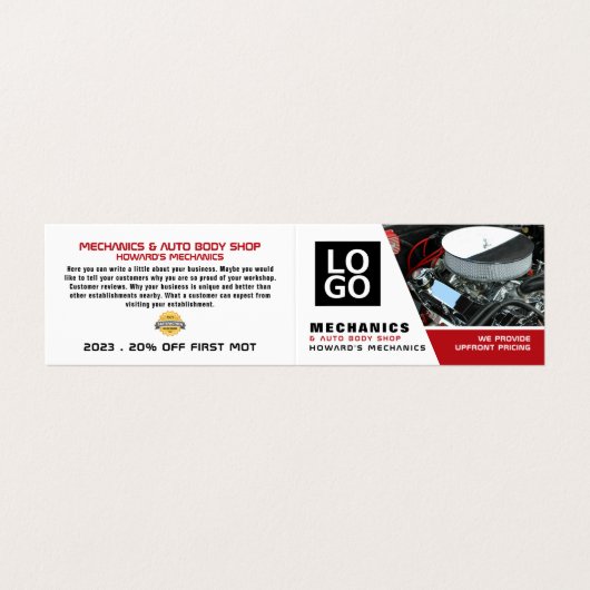 Auto-engine, automatische mechanisme en reparaties visitekaartje (Buitenkant ongevouwen)