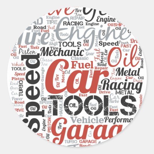 Auto-enthousiast Word Cloud Ronde Sticker (Voorkant)