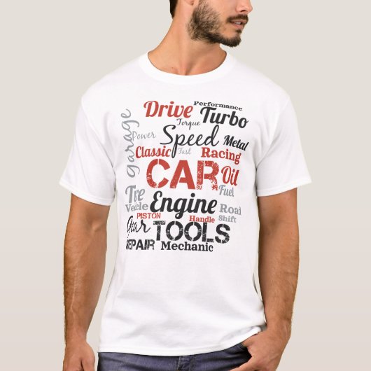 Auto-enthousiast Word Cloud T-shirt (Voorkant)