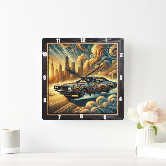 Auto-geïnspireerd Abstract stadsbeeld en levendig Vierkante Klok (Huis)