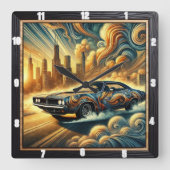 Auto-geïnspireerd Abstract stadsbeeld en levendig Vierkante Klok (Voorkant)