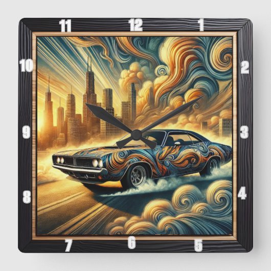 Auto-geïnspireerd Abstract stadsbeeld en levendig  Vierkante Klok (Voorkant)