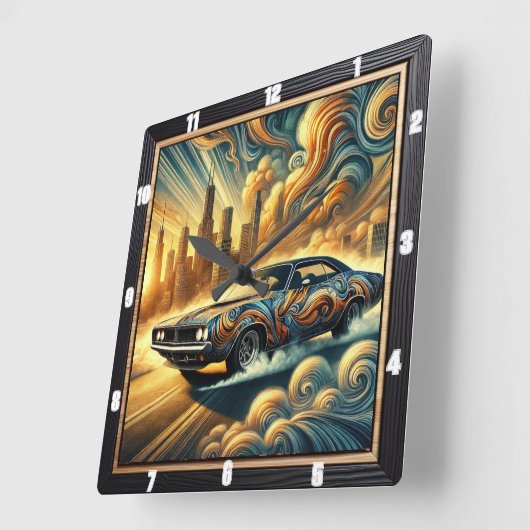 Auto-geïnspireerd Abstract stadsbeeld en levendig Vierkante Klok (Hoek)