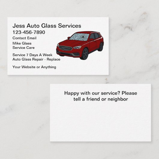 Auto Glass Repair Replace Service Visitekaartje (Voorkant / Achterkant)