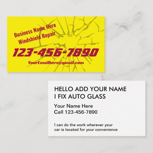 Auto Glass Reparatie en Vervang Visitekaartjes (Voorkant / Achterkant)