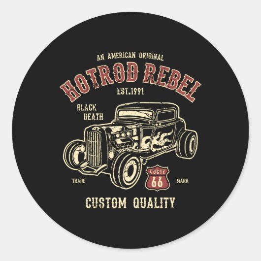 Auto Hotrod Rebel Ronde Sticker (Voorkant)