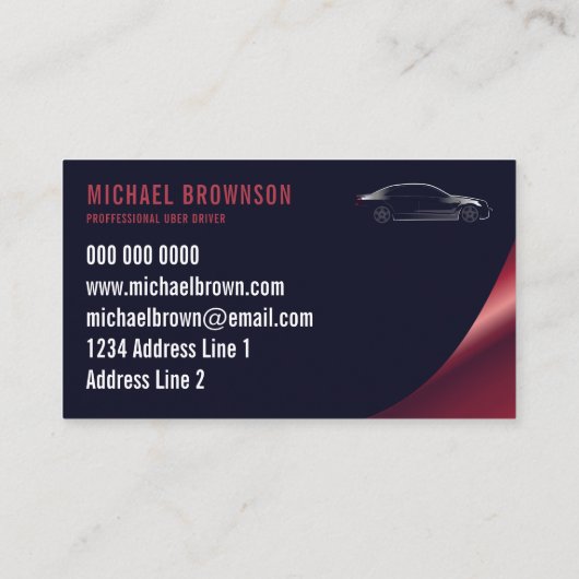Auto-Huur auto marine Red Luxury — Formele chauffe Visitekaartje (Achterkant)