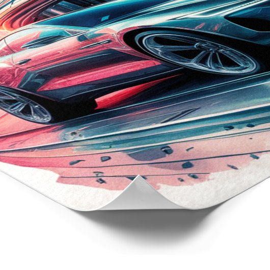 Auto in de futuristische stad poster (Hoek)