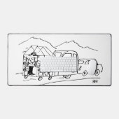 Auto is het slepen van een caravan en een kas. gra bureaumat (Keyboard & Muis)