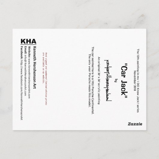 Auto Jack, Briefkaart (Achterkant)