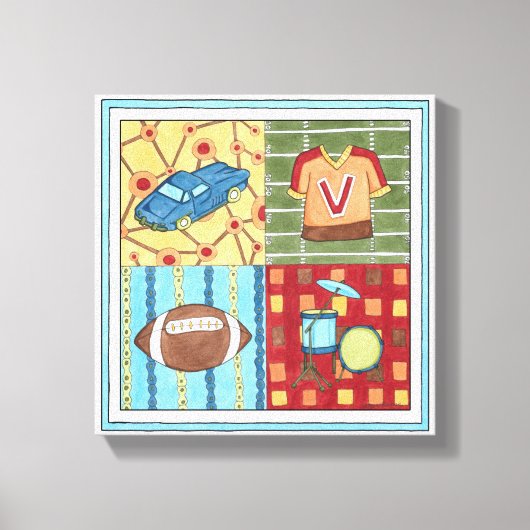 Auto, Jersey, Football en trommelkit Canvas Afdruk (Voorkant)
