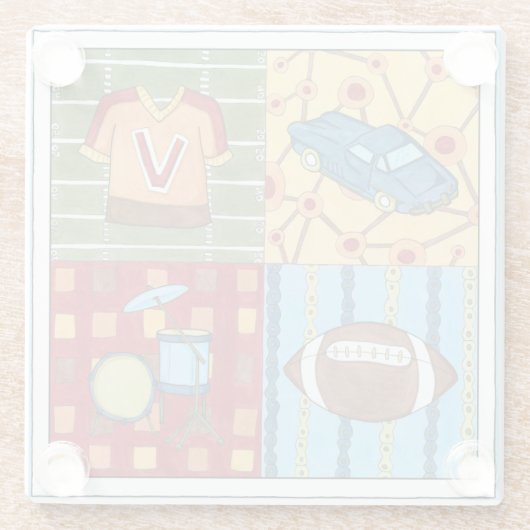 Auto, Jersey, Football en trommelkit Glazen Onderzetter (Achterkant)